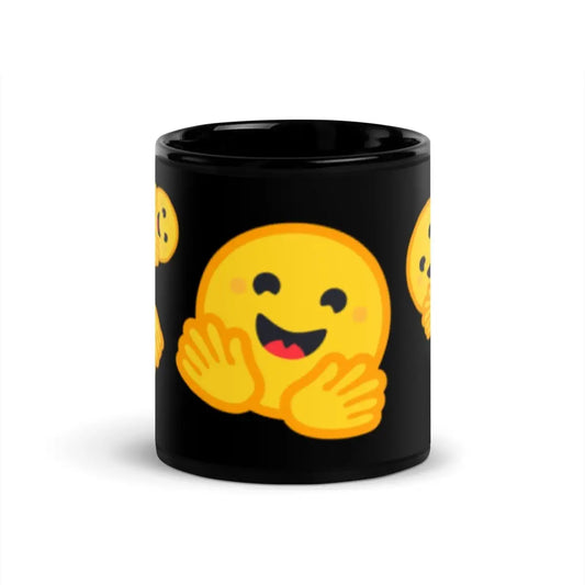 The Hugging Face Icons on Black Glossy Mug 11 Oz.