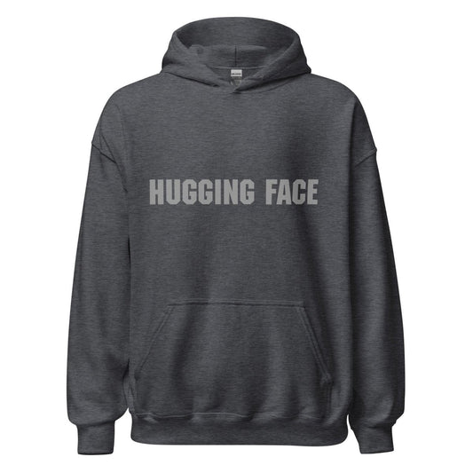 Hugging Face in Gray Hoodie (unisex) - Dark Heather - AI Store