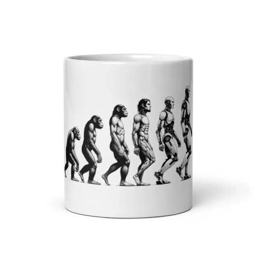 The Human Evolution to Robot White Glossy Mug 11 Oz.