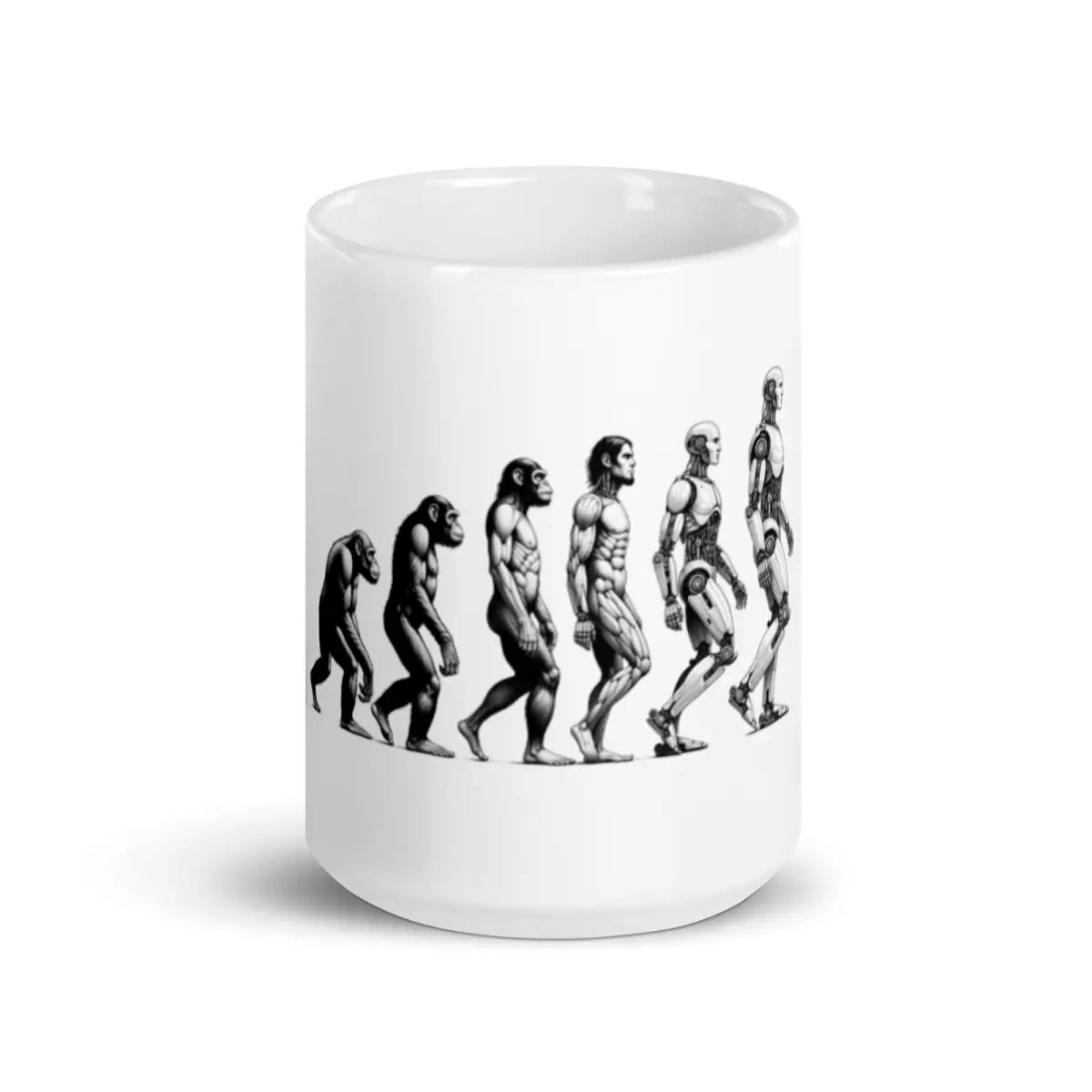 Human Evolution to Robot White Glossy Mug - 15 oz