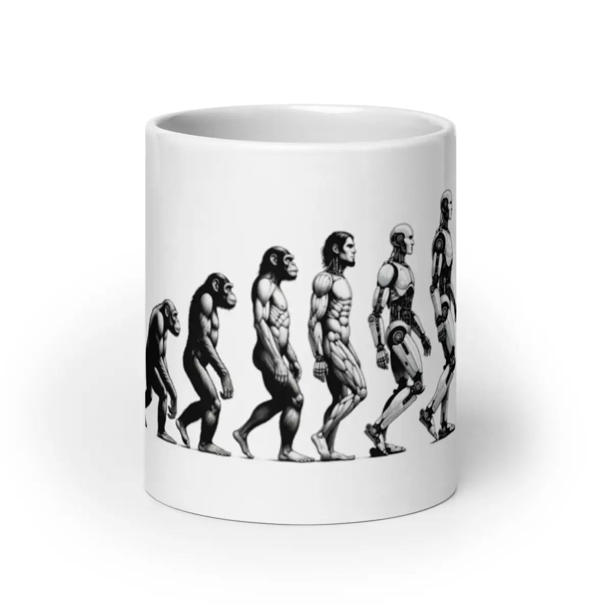 Human Evolution to Robot White Glossy Mug - 20 oz