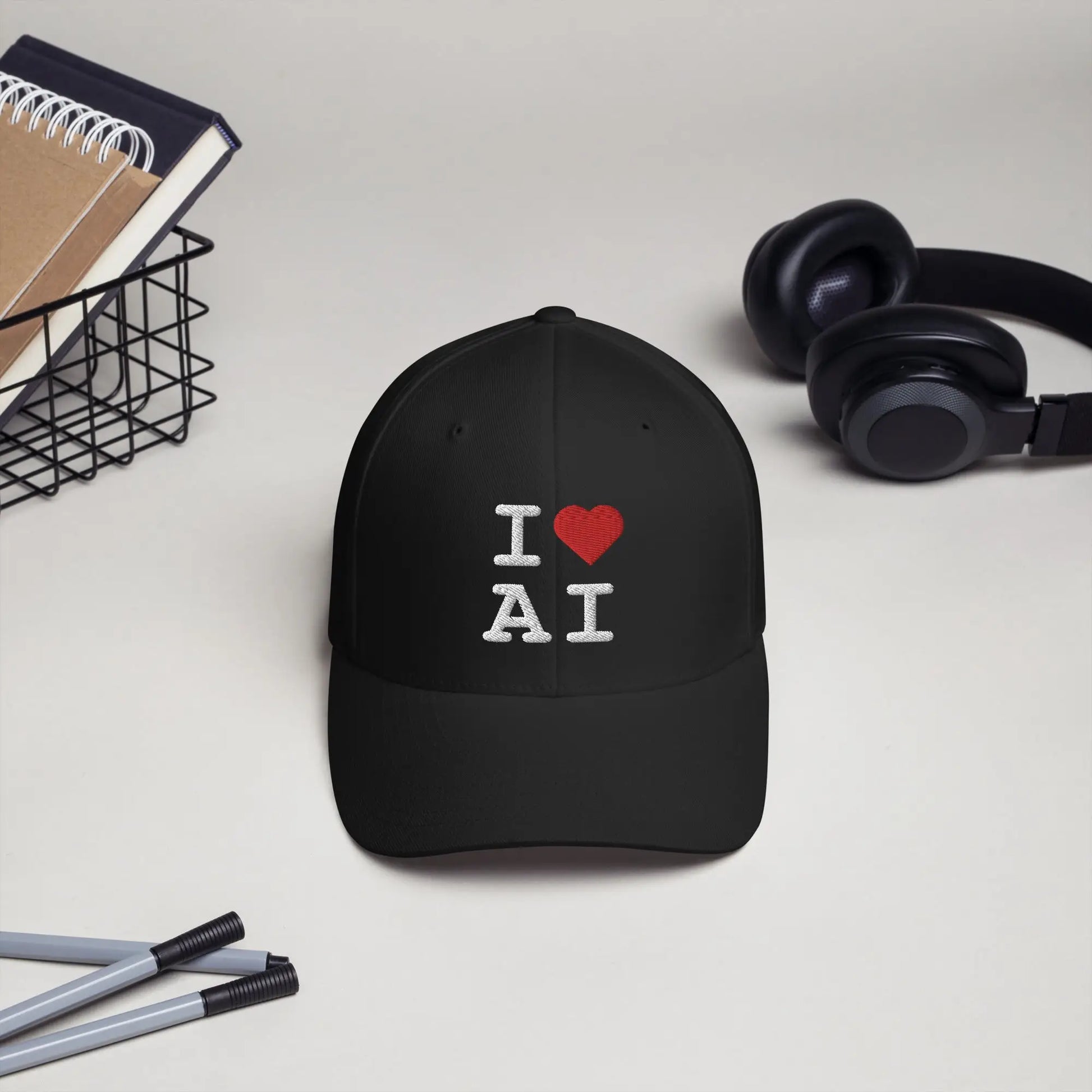 I Heart AI Embroidered Closed-Back Baseball Cap 1