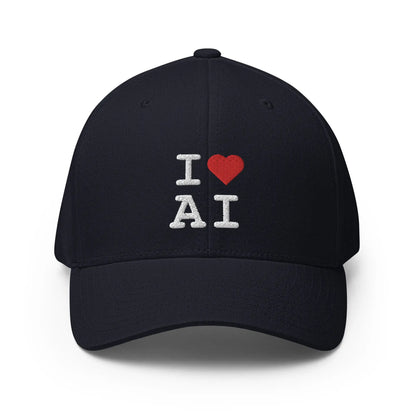 I Heart AI Embroidered Closed-Back Baseball Cap 1 - Dark Navy / S/M