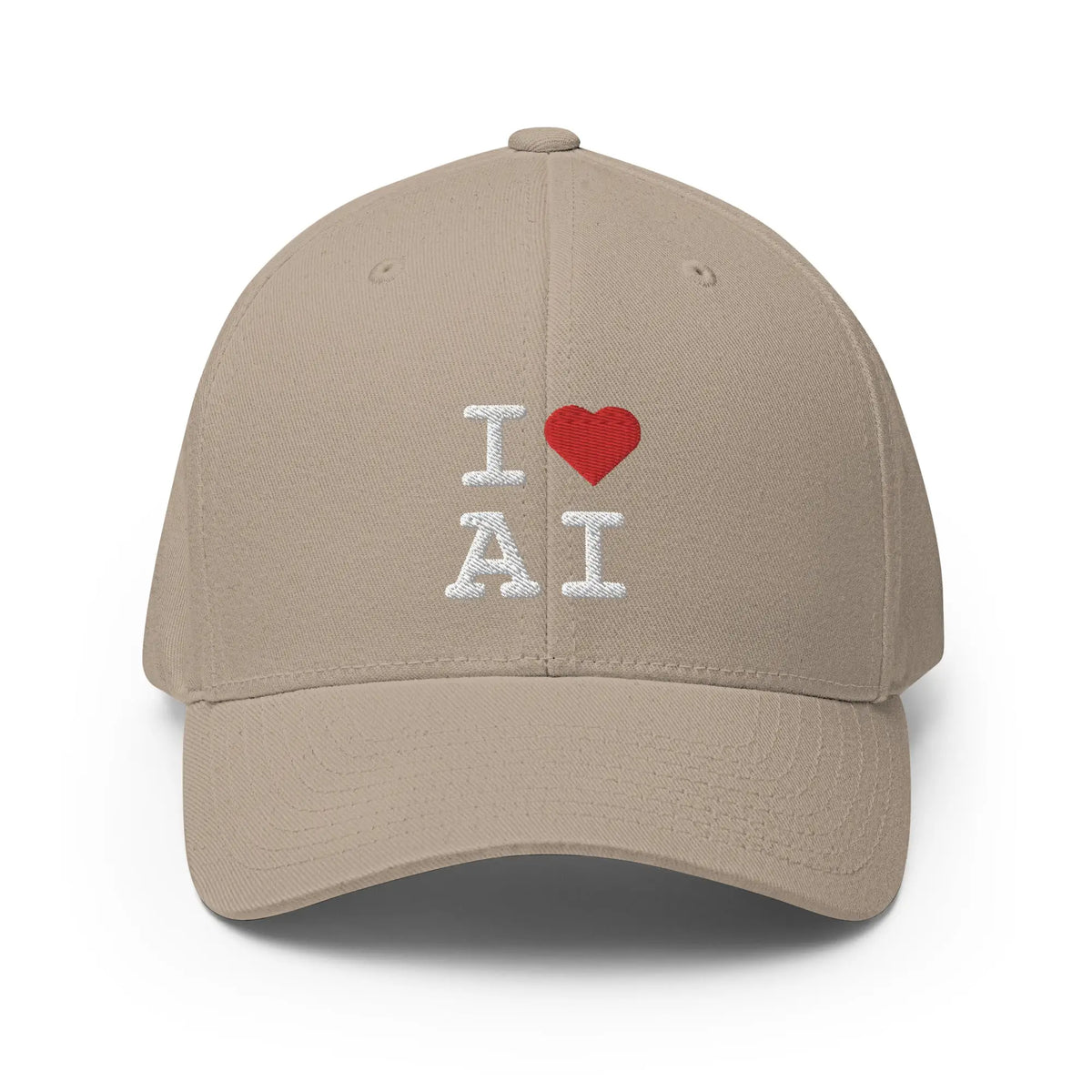 I Heart AI Embroidered Closed-Back Baseball Cap 1 - Khaki / S/M