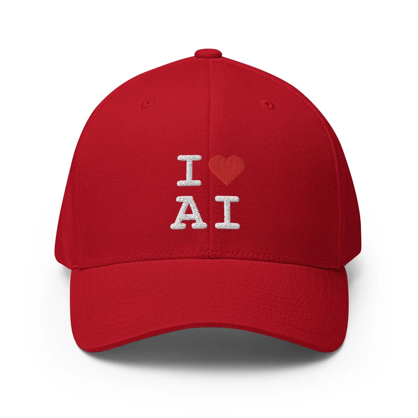 I Heart AI Embroidered Closed-Back Baseball Cap 1 - Red / S/M