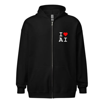 I Heart AI Front and Back Zip Hoodie (unisex) - Black / M