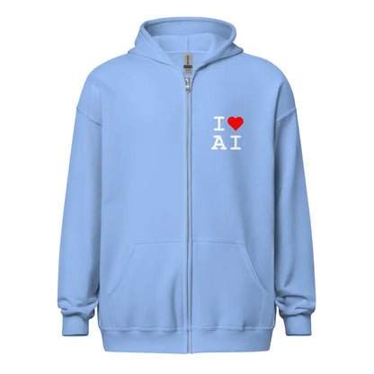 I Heart AI Front and Back Zip Hoodie (unisex) - Carolina Blue / M