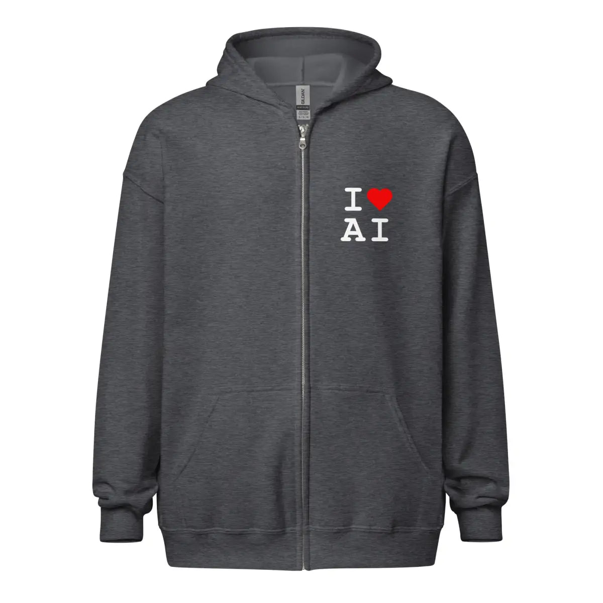 I Heart AI Front and Back Zip Hoodie (unisex) - Dark Heather / M