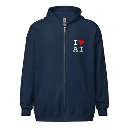 I Heart AI Front and Back Zip Hoodie (unisex) - Navy / M