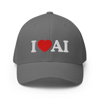 I Love AI Closed-Back Baseball Cap - Grey / S/M