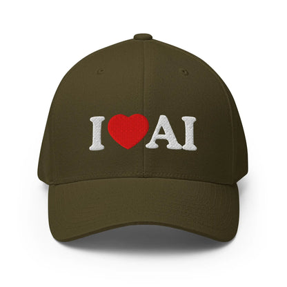 I Love AI Closed-Back Baseball Cap - Olive / S/M