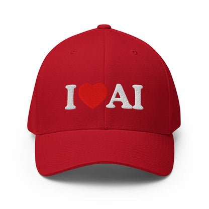 I Love AI Closed-Back Baseball Cap - Red / S/M