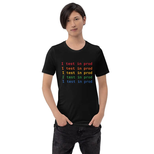 The i Test in Prod Rainbow T-shirt (unisex).