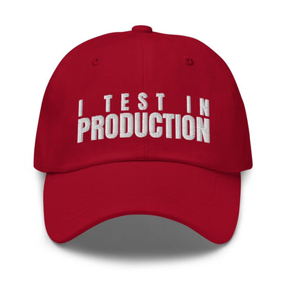 I Test in Production Embroidered Cap - Cranberry - AI Store