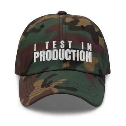 I Test in Production Embroidered Cap - Green Camo