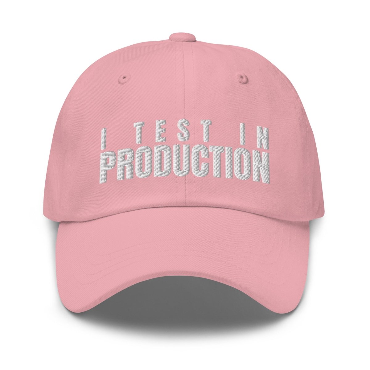 I Test in Production Embroidered Cap - Pink - AI Store