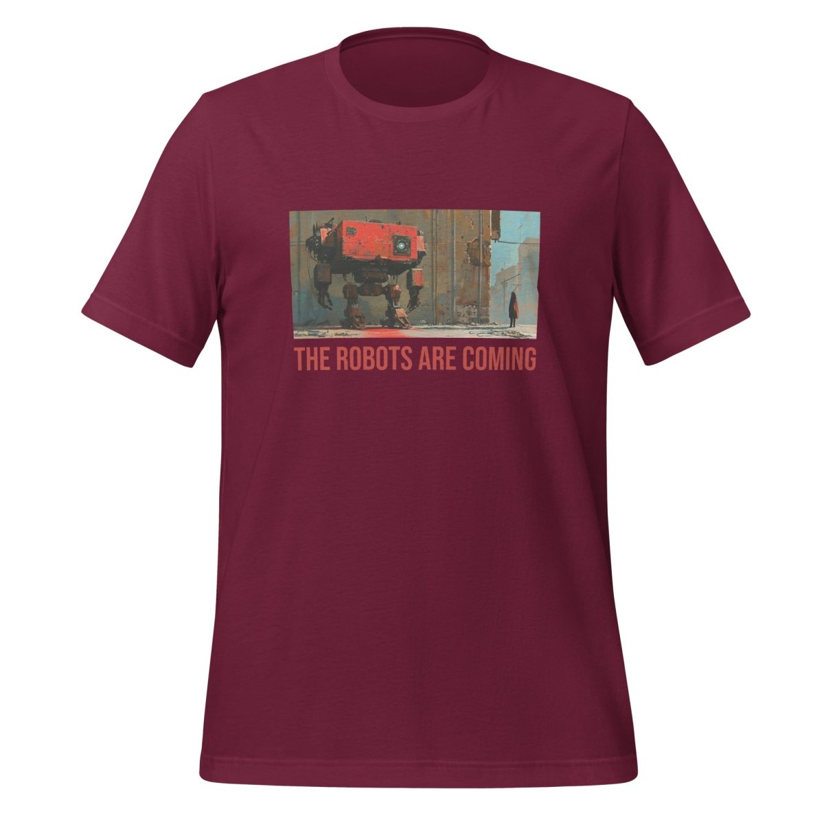 Illustrated The Robots Are Coming T - Shirt (unisex) - Maroon - AI Store
