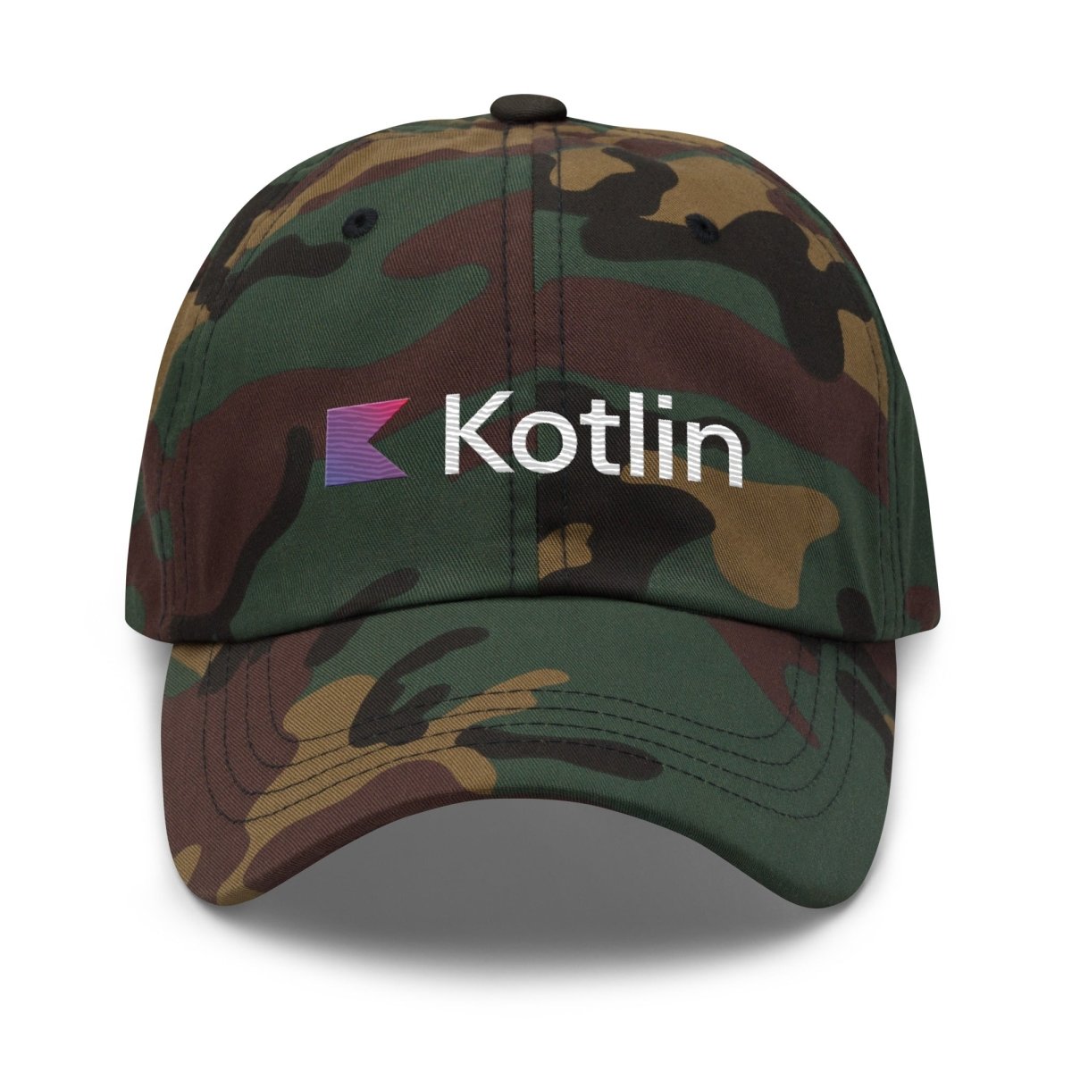 Kotlin Logo True - Color Embroidered Cap - Green Camo - AI Store