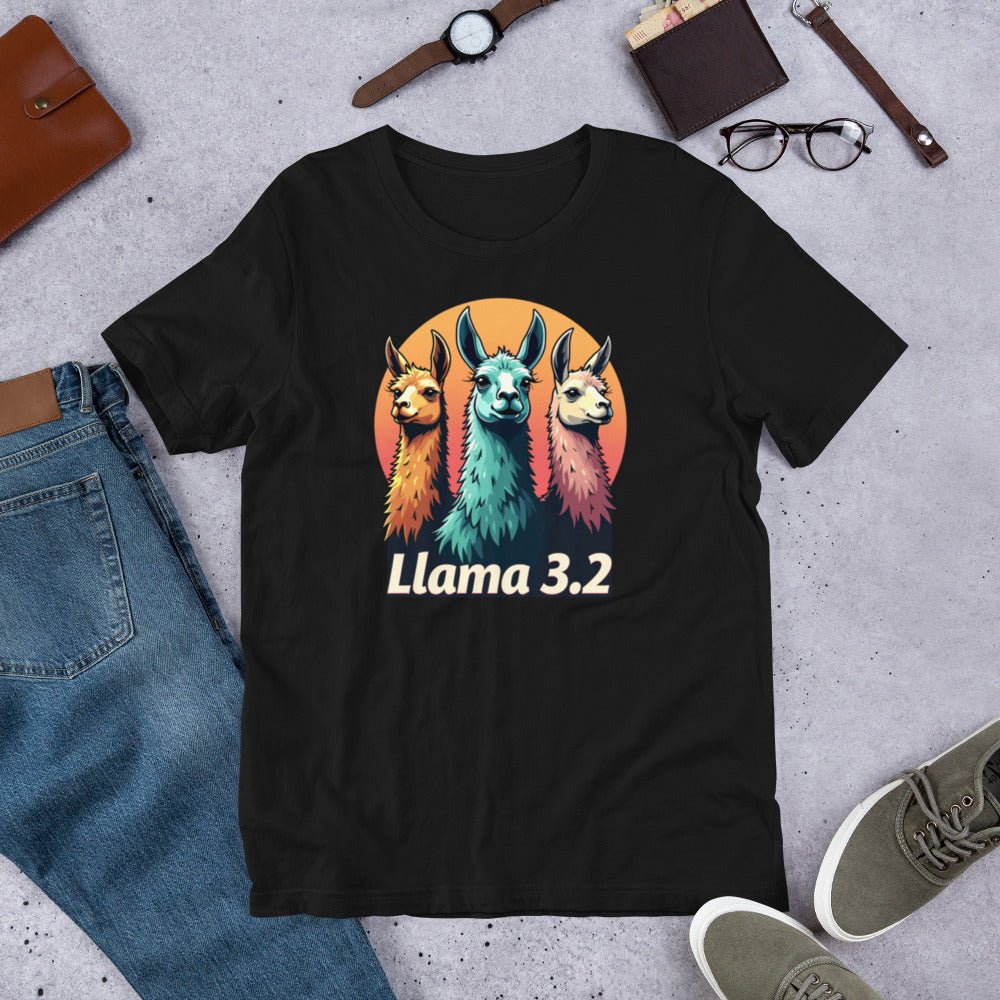 Llama 3.2 Llamas at Sunset T-Shirt (unisex) - Black - AI Store