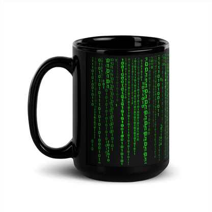 Matrix Falling Binary Black Glossy Mug