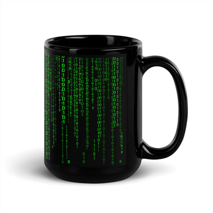 Matrix Falling Binary Black Glossy Mug