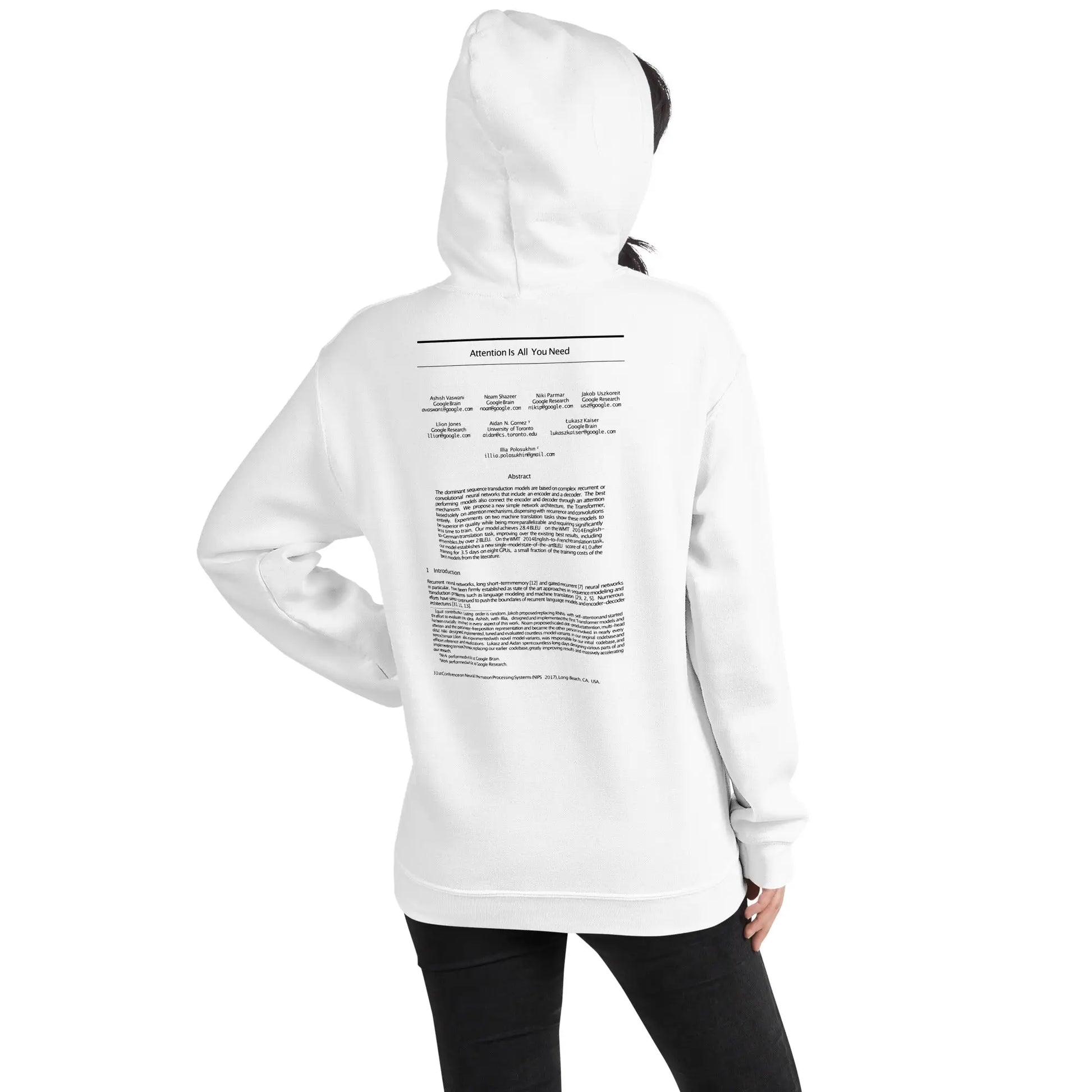 NIPS 2017 Attention is All You Need Paper on Back Hoodie (unisex)