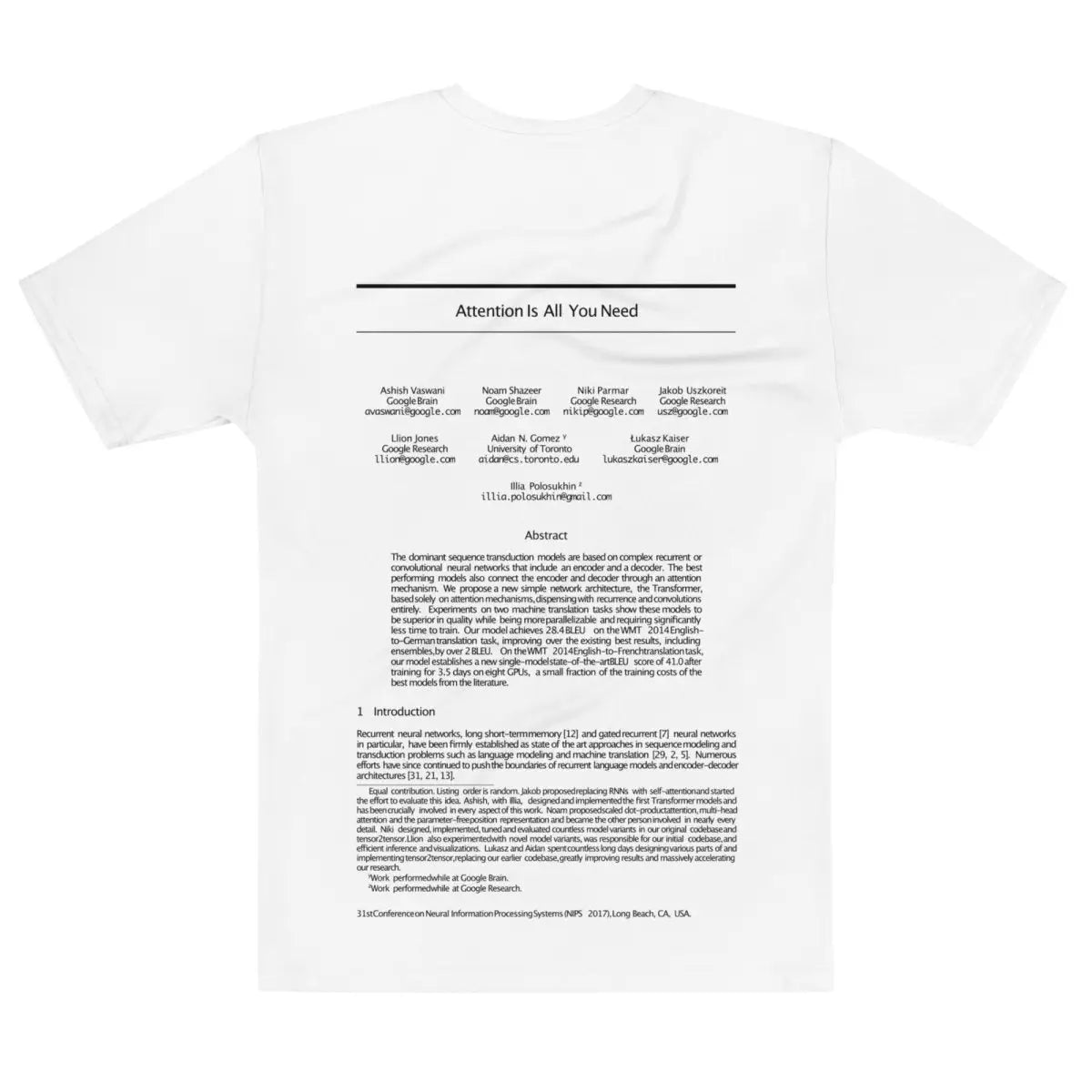 NIPS 2017 Attention is All You Need Paper T-Shirt (men)