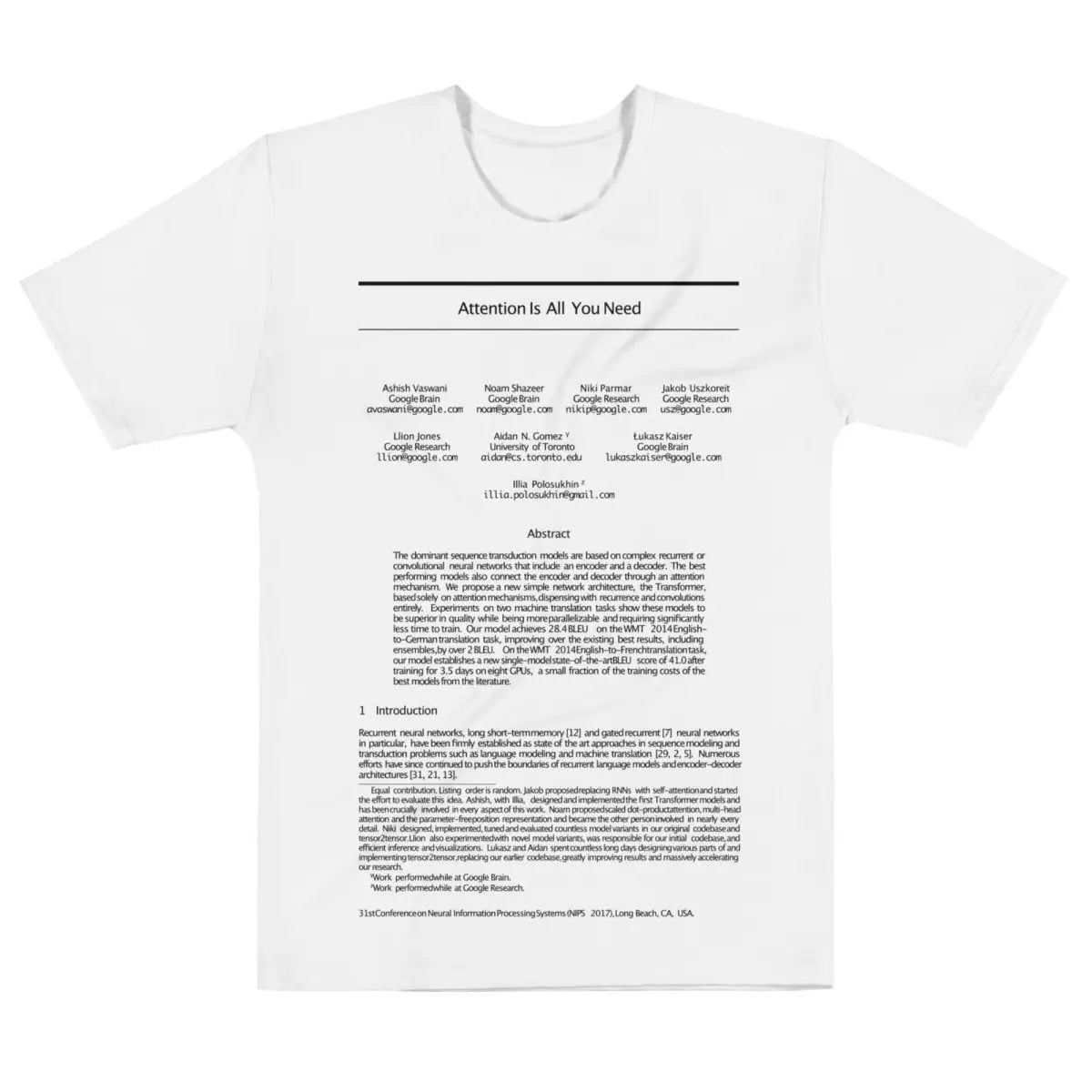 NIPS 2017 Attention is All You Need Paper T-Shirt (men) - M