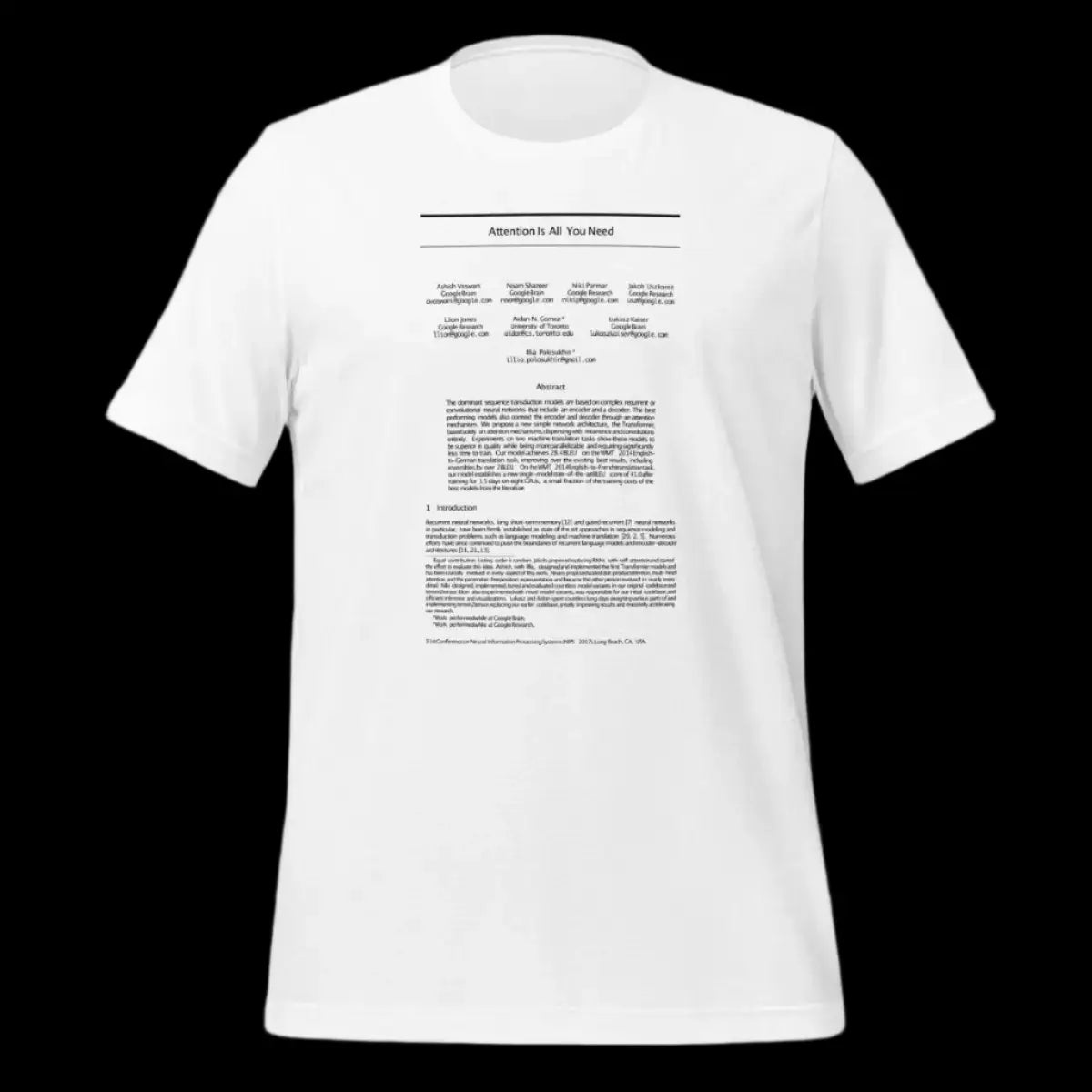 NIPS 2017 Attention is All You Need Paper T-Shirt (unisex)