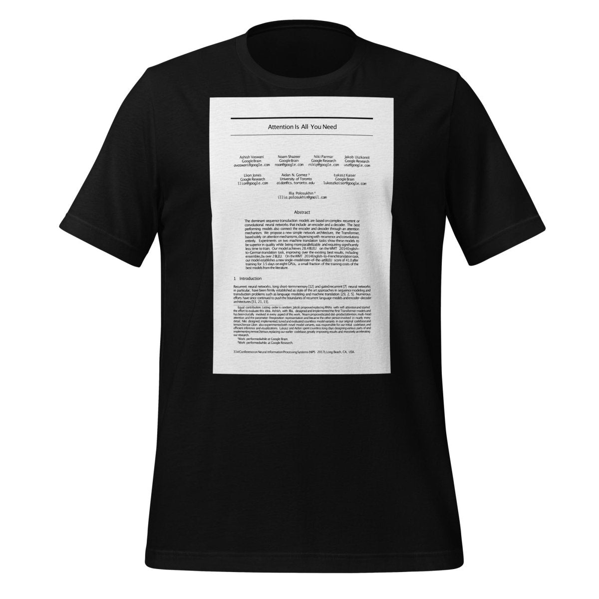 NIPS 2017 Attention is All You Need Paper T-Shirt (unisex) - Black - AI Store