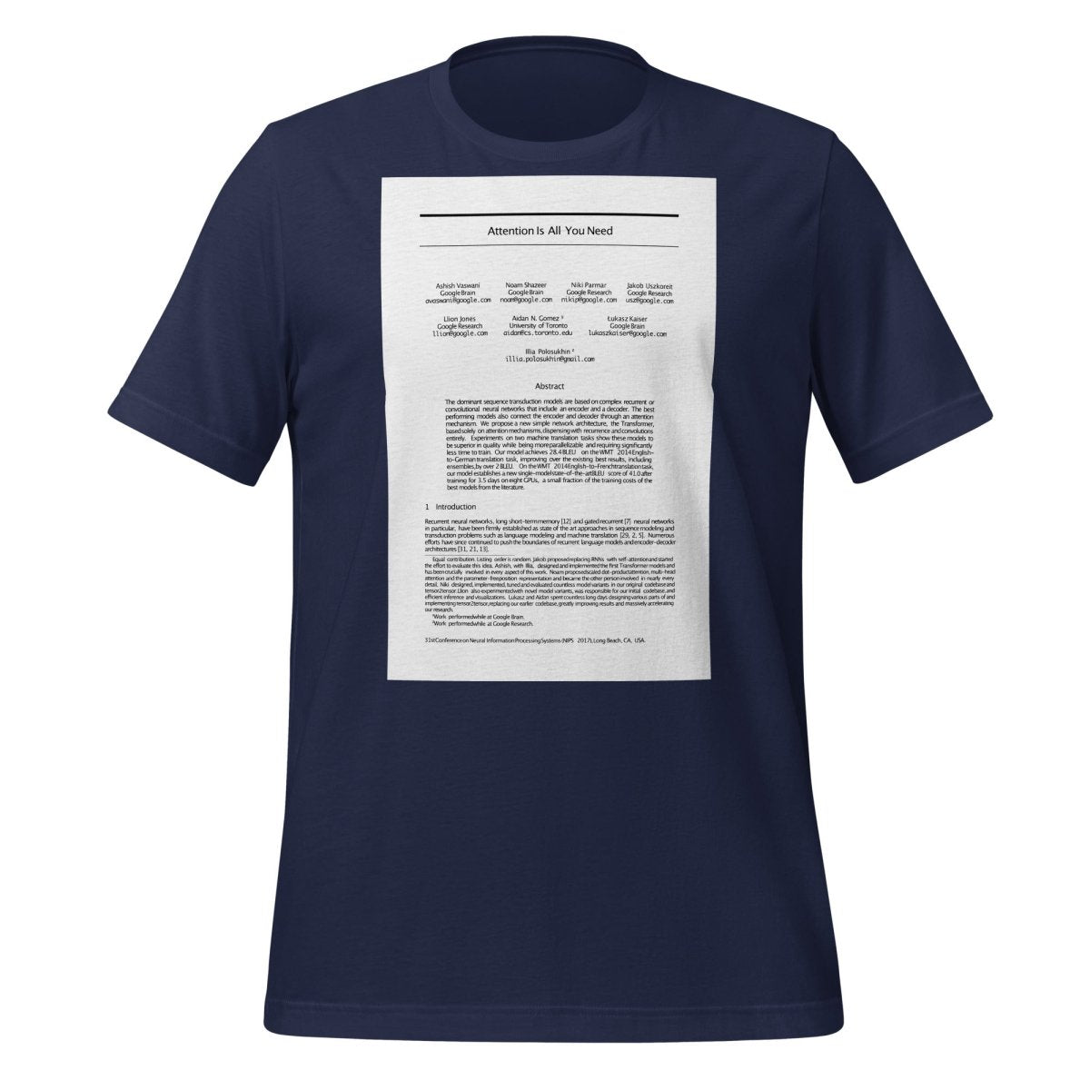 NIPS 2017 Attention is All You Need Paper T-Shirt (unisex) - Navy - AI Store