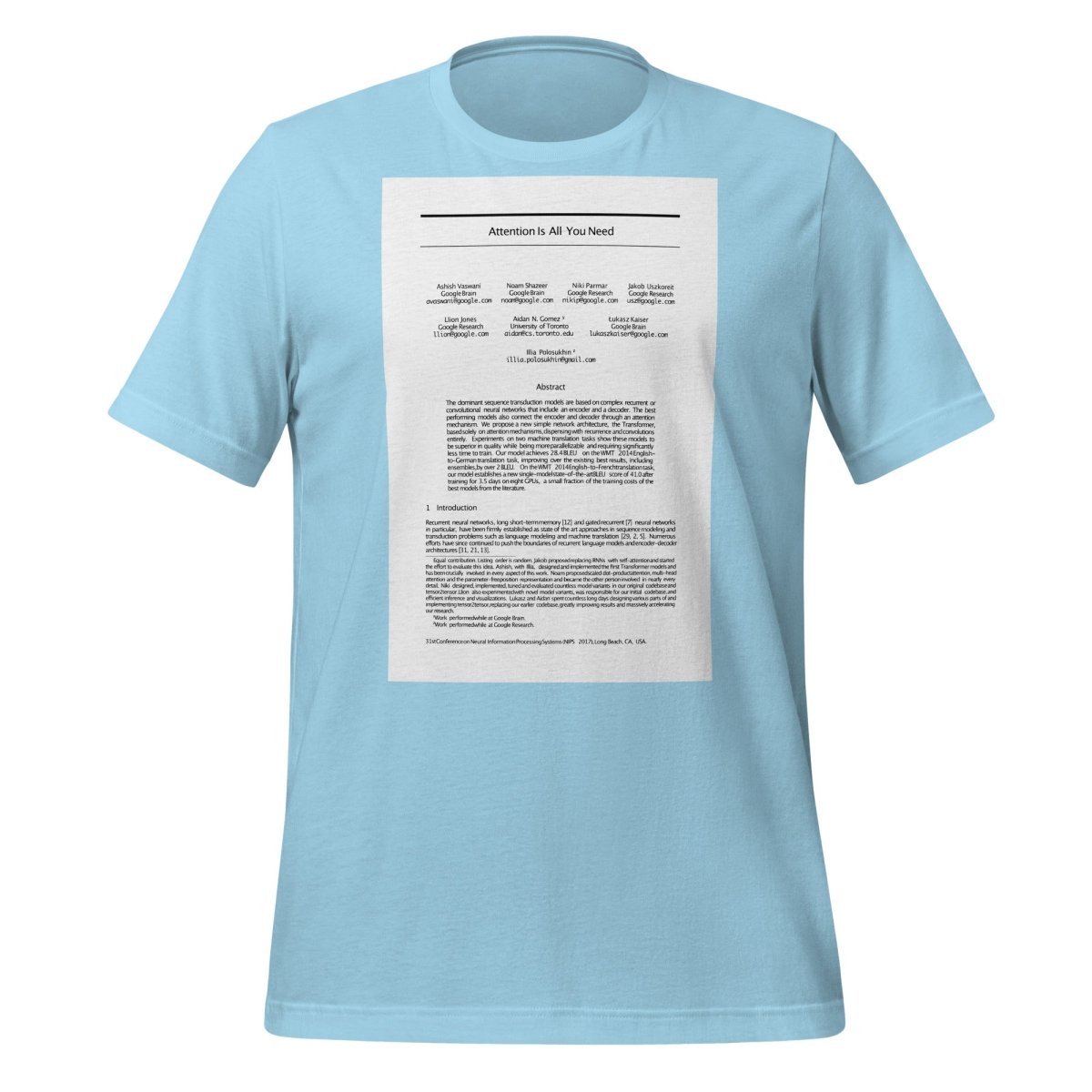 NIPS 2017 Attention is All You Need Paper T-Shirt (unisex) - Ocean Blue - AI Store