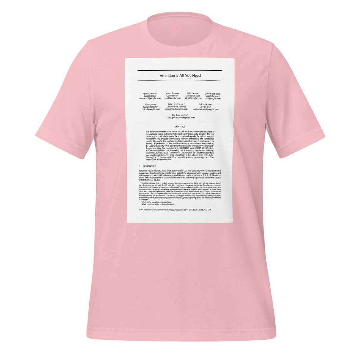 NIPS 2017 Attention is All You Need Paper T-Shirt (unisex) - Pink - AI Store