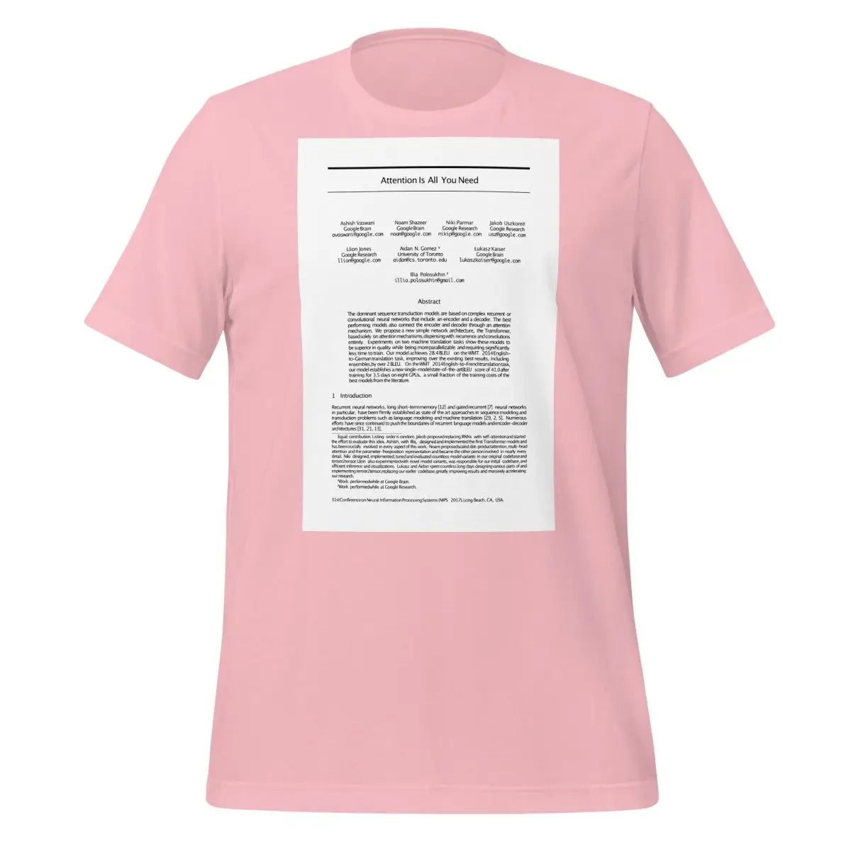 NIPS 2017 Attention is All You Need Paper T-Shirt (unisex) - Pink / M