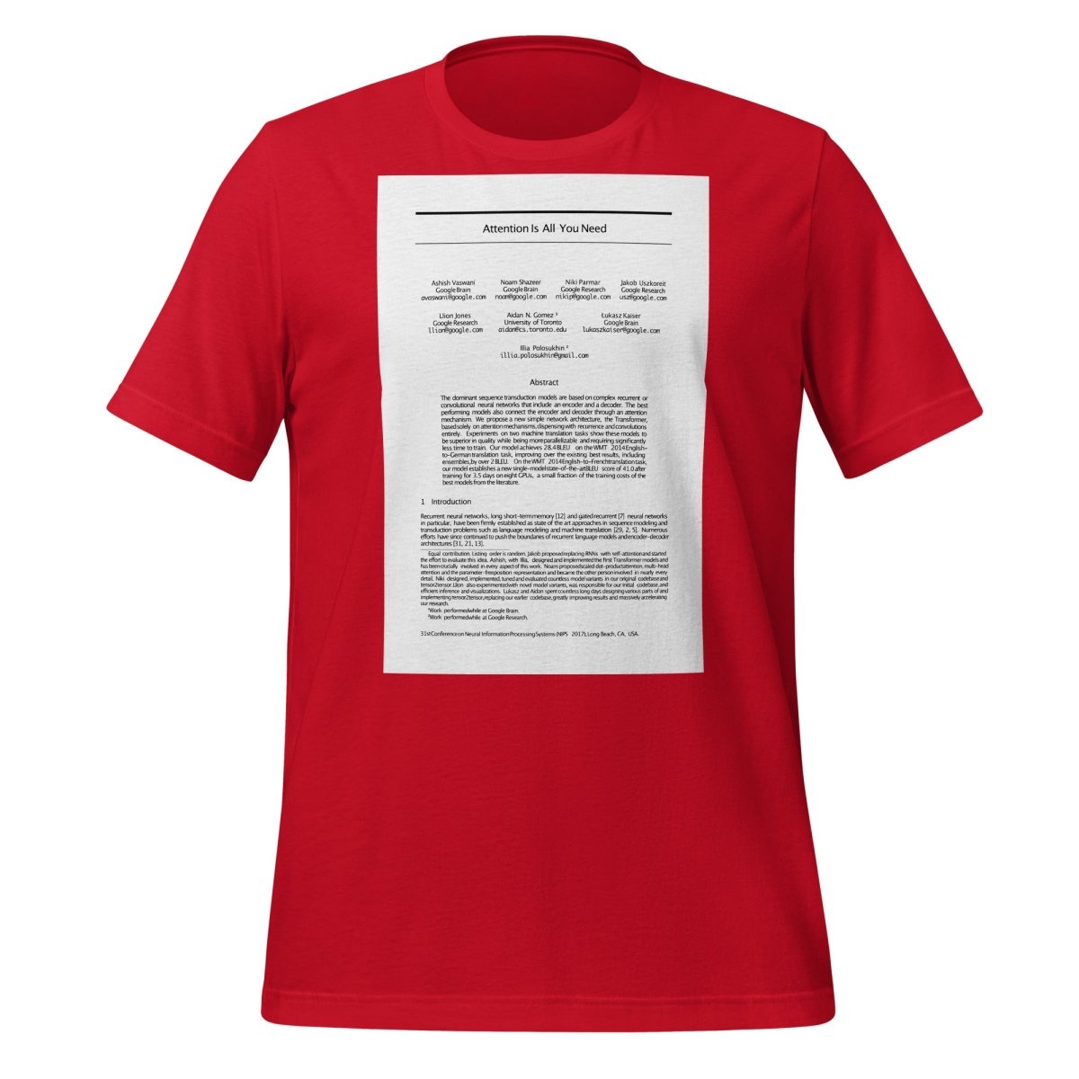 NIPS 2017 Attention is All You Need Paper T-Shirt (unisex) - Red - AI Store