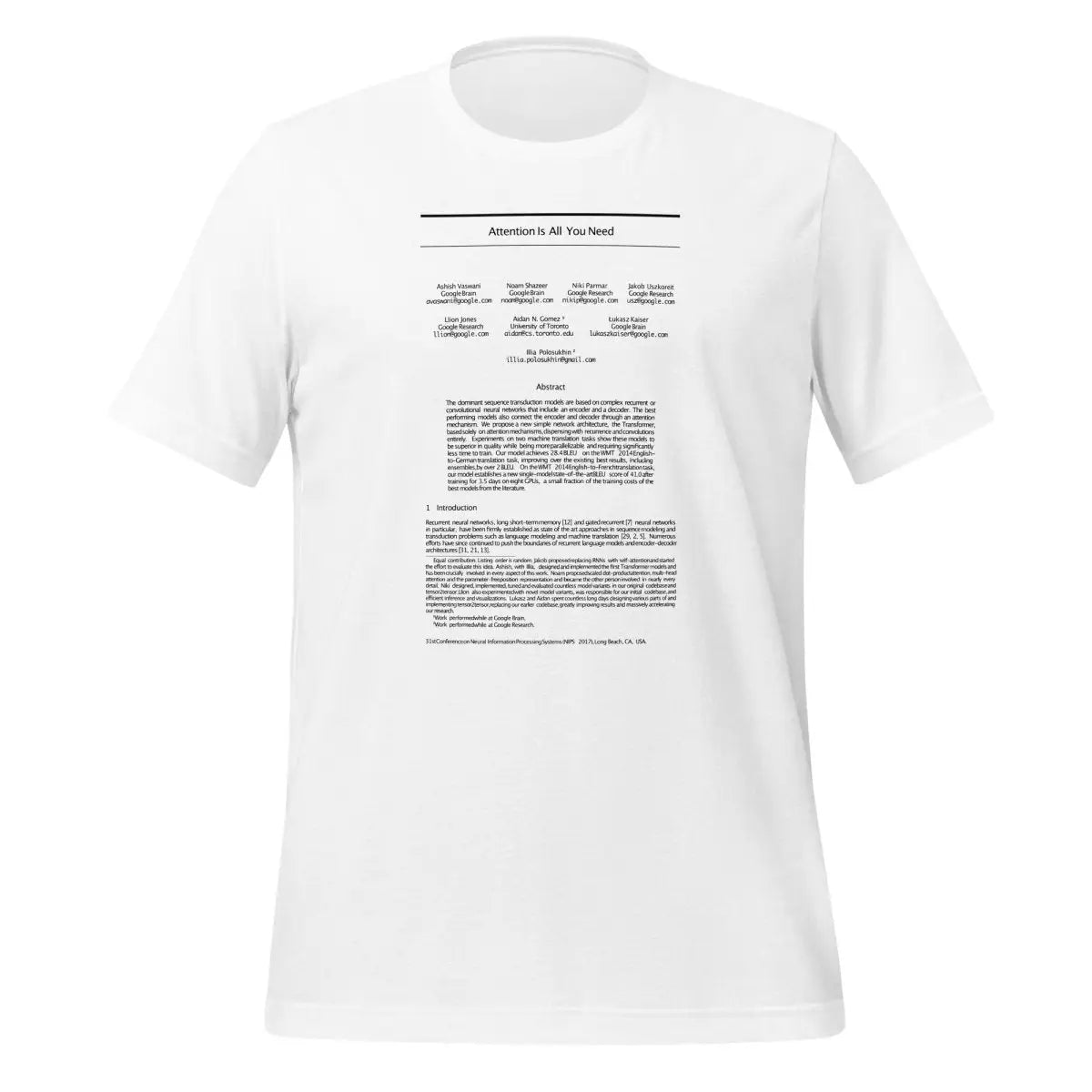 NIPS 2017 Attention is All You Need Paper T-Shirt (unisex) - White / M