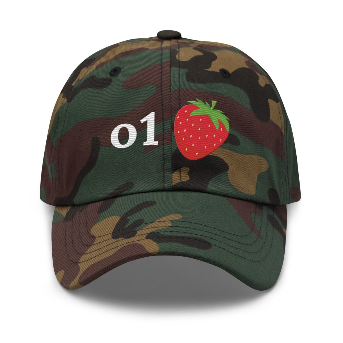 o1 Strawberry True - Color Embroidered Cap - Green Camo - AI Store