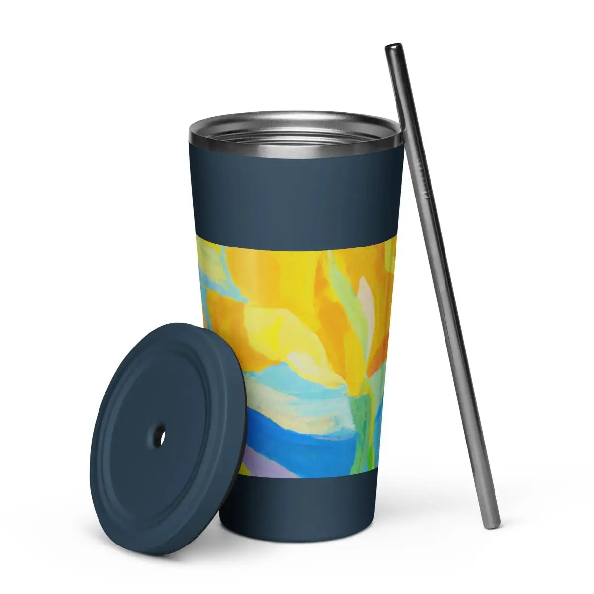 OpenAI Research Floral Painting Insulated Tumbler with a Straw - Navy