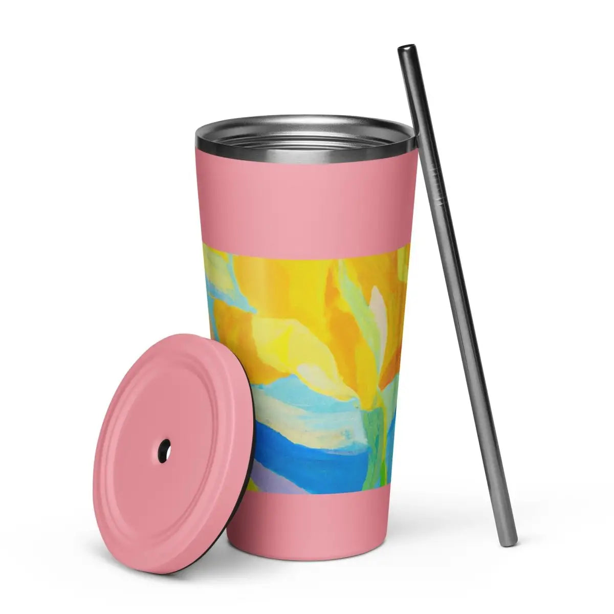 OpenAI Research Floral Painting Insulated Tumbler with a Straw - Pink