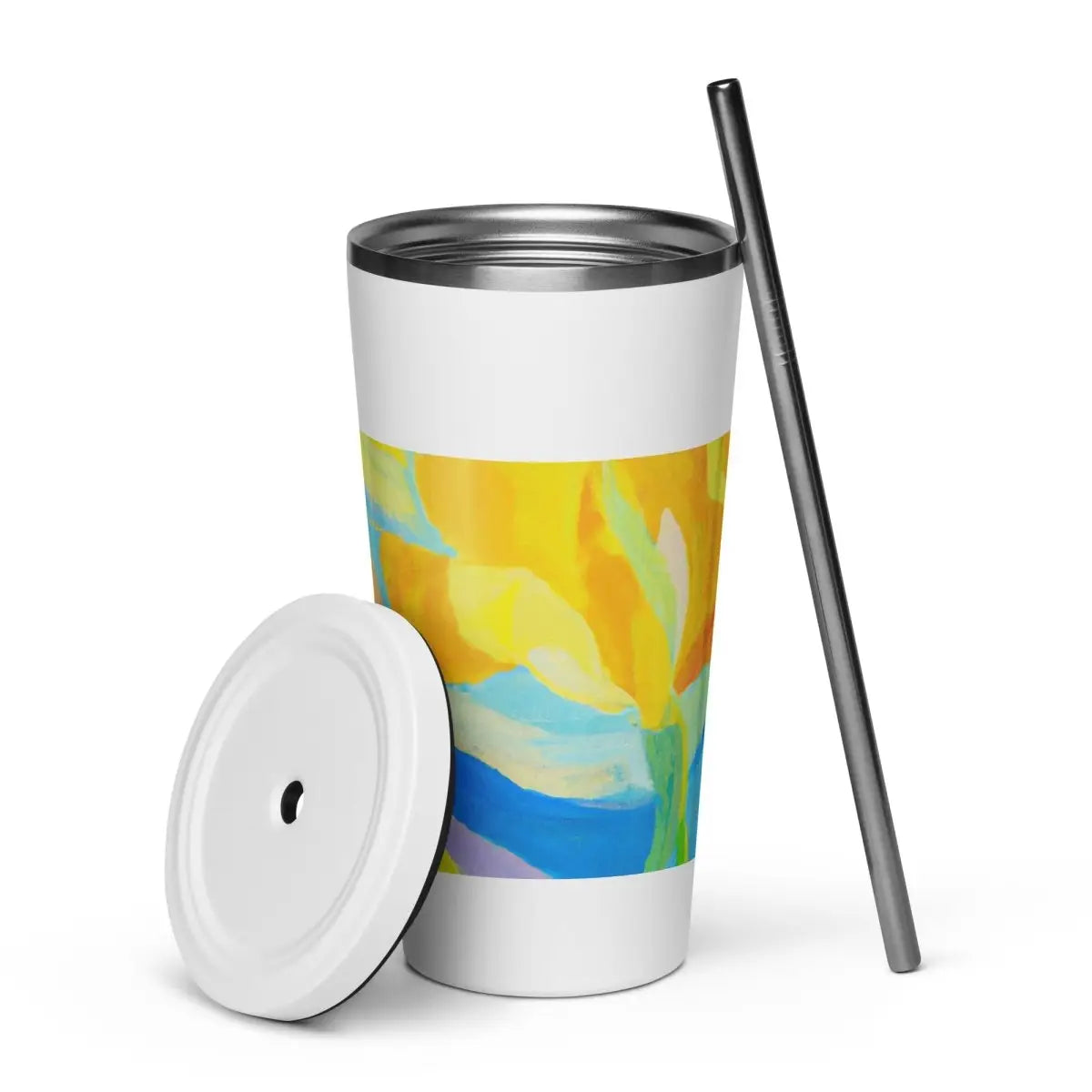 OpenAI Research Floral Painting Insulated Tumbler with a Straw - White