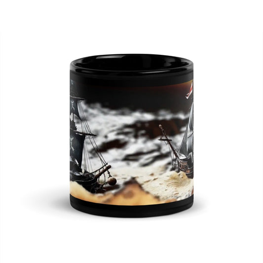 OpenAI Sore Pirate Ships in Coffee Cup Black Glossy Mug - 11 oz - AI Store