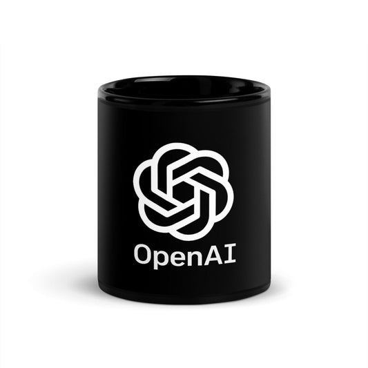 OpenAI Stacked Logo on Black Glossy Mug - 11 oz - AI Store