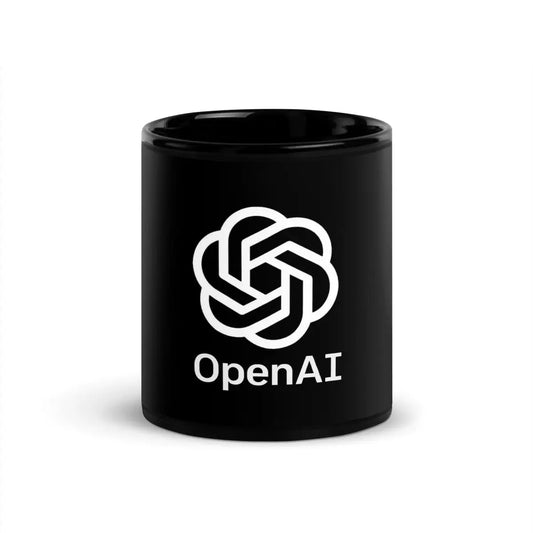 OpenAI Stacked Logo on Black Glossy Mug - 11 oz