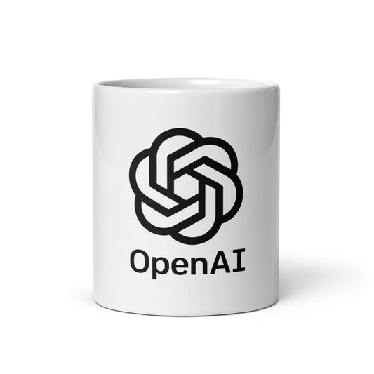 OpenAI Stacked Logo on White Glossy Mug - 11 oz - AI Store