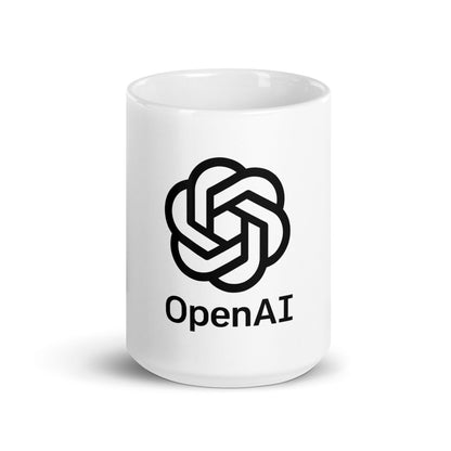 OpenAI Stacked Logo on White Glossy Mug - 15 oz - AI Store