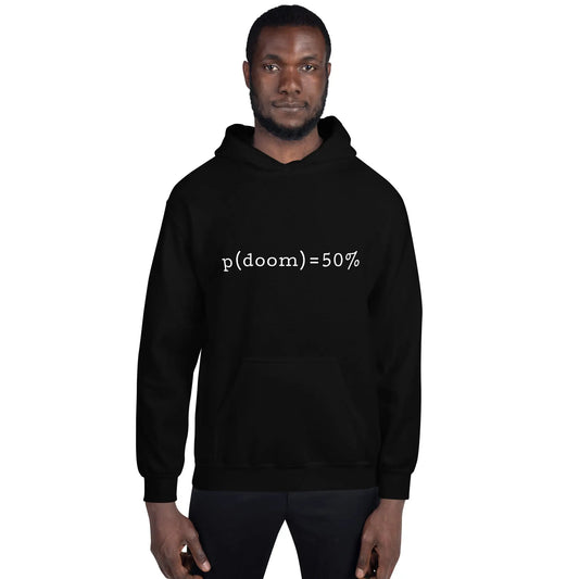 The P(doom) = 50% Hoodie (unisex).