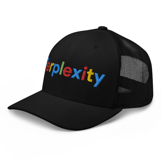 The Perplexity Search Logo Embroidered Trucker Cap.