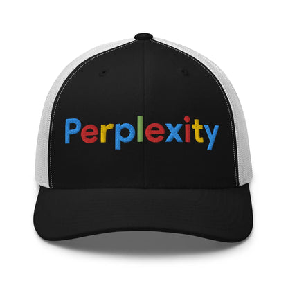 Perplexity Search Logo Embroidered Trucker Cap - Black/ White