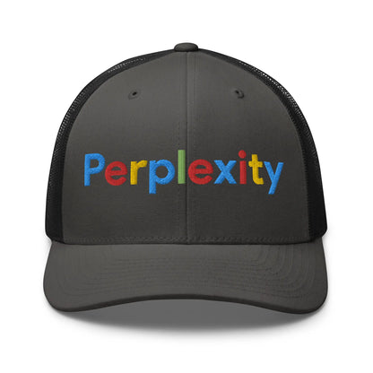 Perplexity Search Logo Embroidered Trucker Cap - Charcoal/ Black