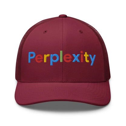 Perplexity Search Logo Embroidered Trucker Cap - Cranberry